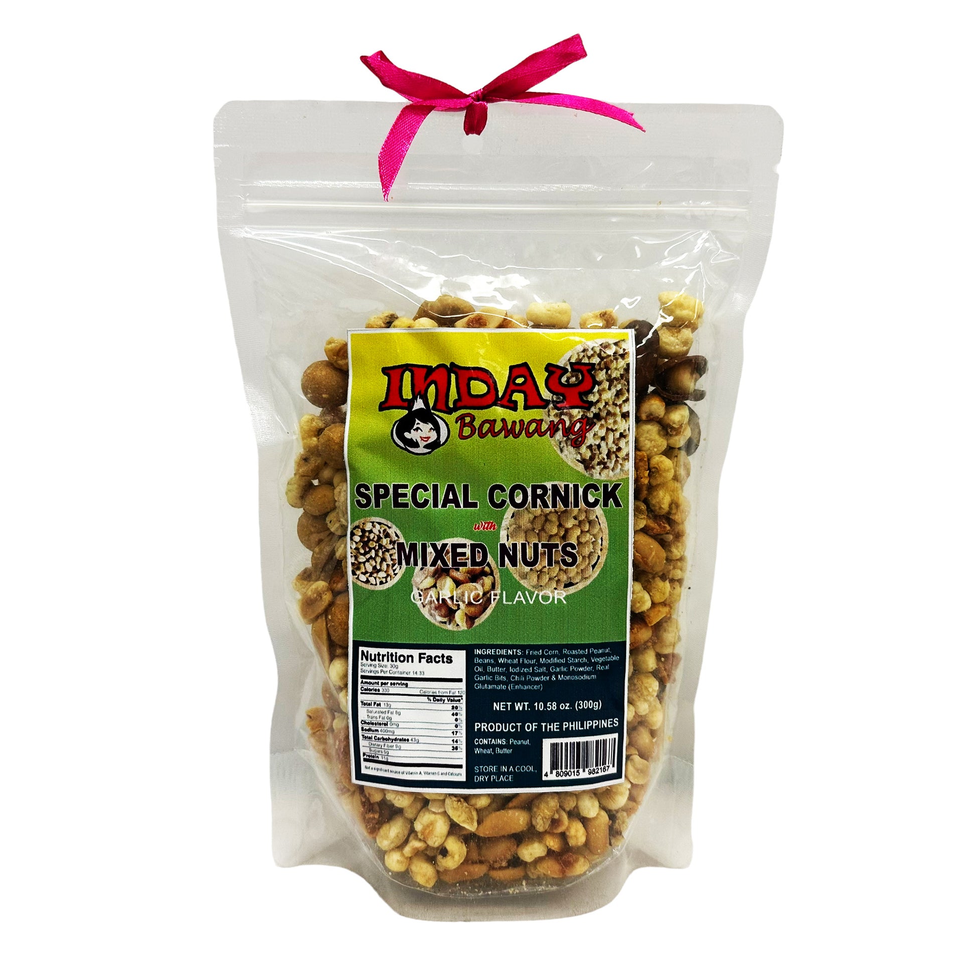 Front graphic image of Inday Bawang Special Cornick With Mixed Nuts - Garlic Flavor 10.58oz (300g)