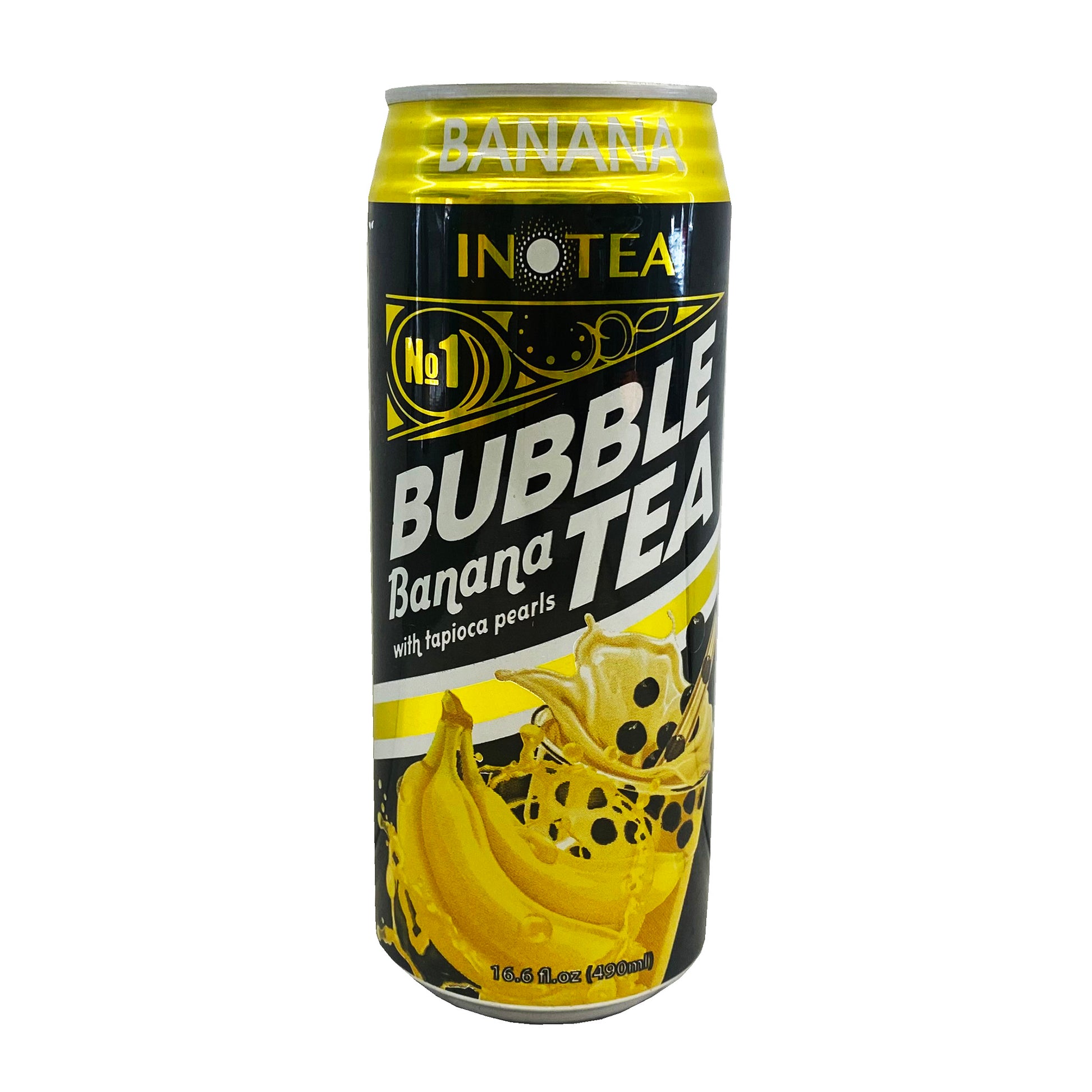 Front graphic image of InoTea Bubble Tea - Banana with Tapioca Pearls 16.6oz (490ml)