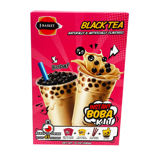 Front graphic image of J-Basket Instant Boba Kit - Black Tea Flavor 10oz