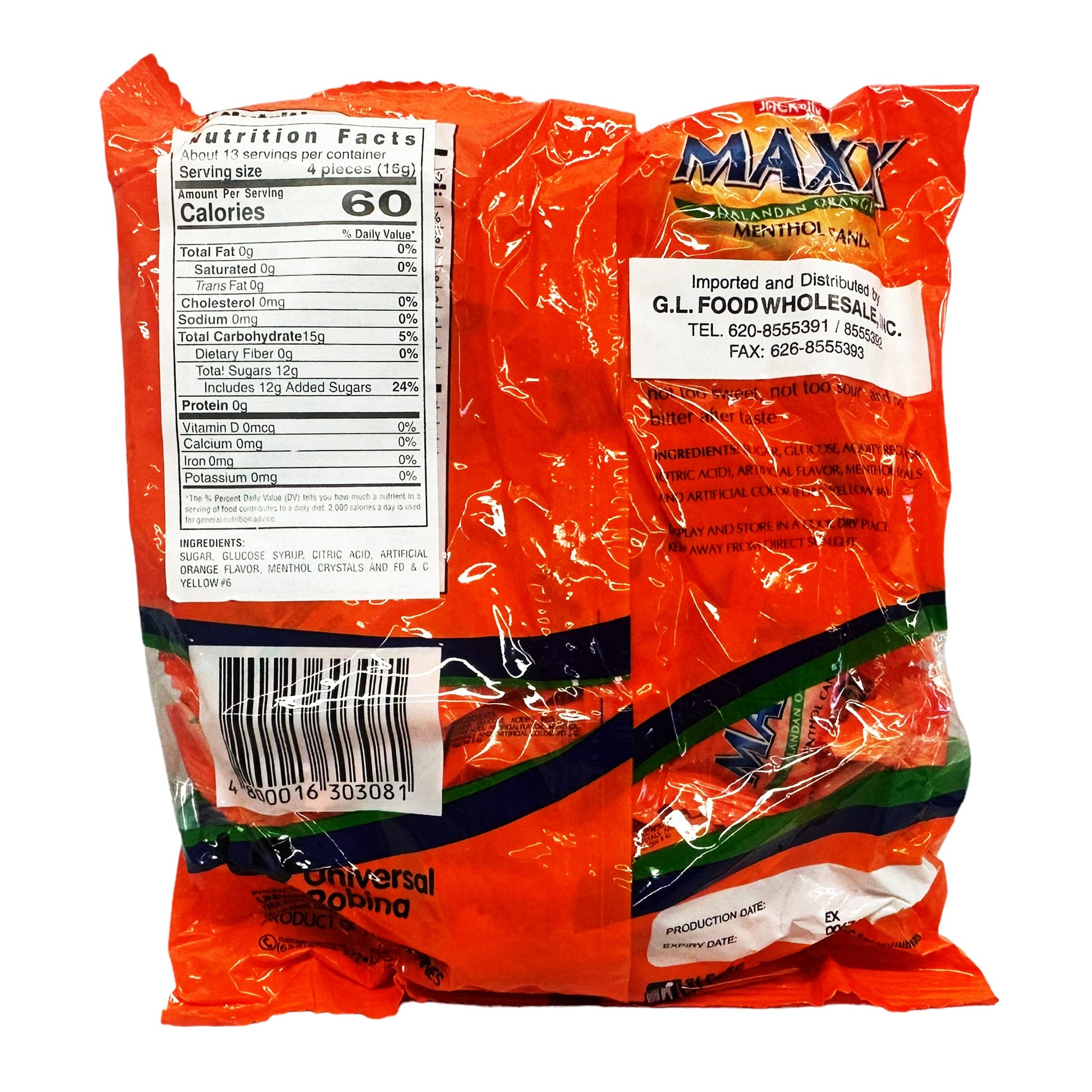 Back graphic image of Jack n' Jill Maxx Menthol Candy Orange - Dalandan 7.94oz