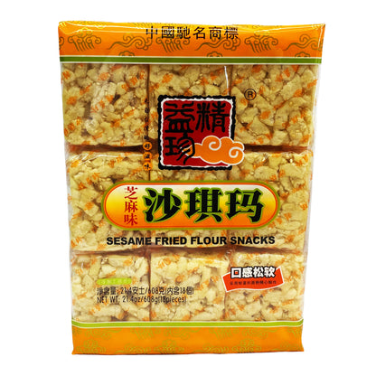 Front graphic image of Jing Yi Zhen Soft Flour Cake - Sesame Flavor 21.4oz - 精益珍 沙琪玛 - 芝麻味 21.4oz