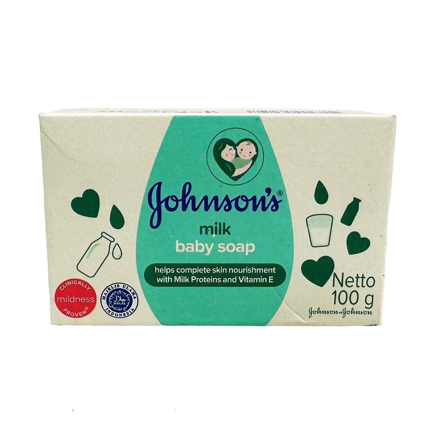 Front graphic image of Johnson's Milk Baby Soap 3.52oz (100g)