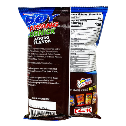 Back graphic image of KSK Boy Bawang Cornick - Adobo Flavor 3.54oz