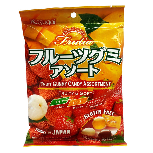 Front graphic image of Kasugai Gummy Candy Fruit Assortment 3.59oz