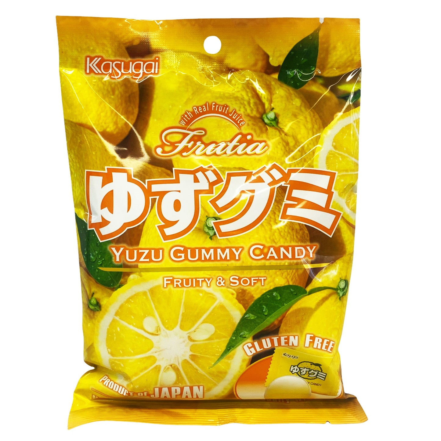 Front graphic image of Kasugai Gummy Candy Lemon (Yuzu) Flavor 3.59oz