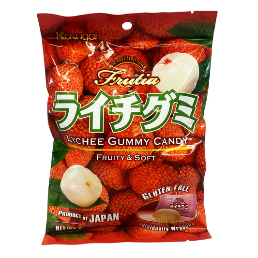 Front graphic image of Kasugai Gummy Candy Lychee Flavor 3.59oz