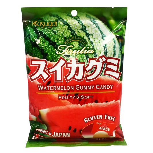 Front graphic image of Kasugai Gummy Candy Watermelon Flavor 3.77oz