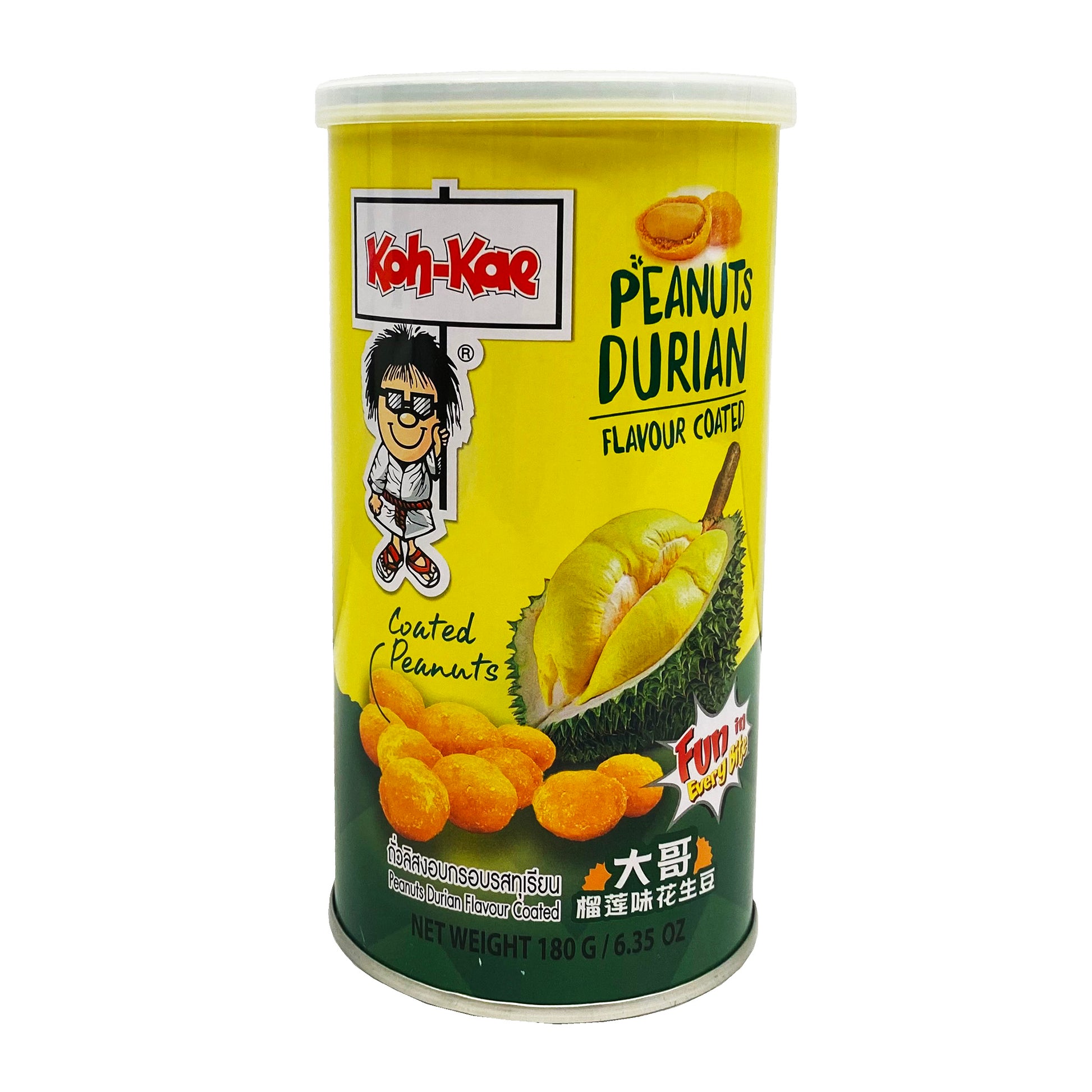 Front graphic image of Koh-Kae Durian Flavor Coated Peanuts 6.35oz (180g)
