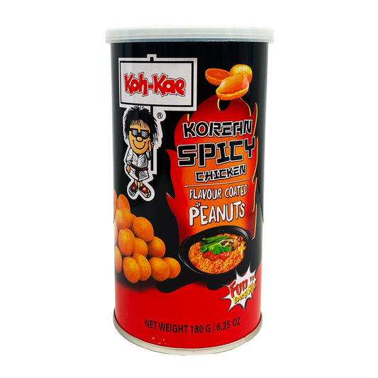 Front graphic image of Koh-Kae Korean Spicy Chicken Flavor Coated Peanuts 6.35oz (180g)