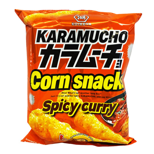 Front graphic image of Koikeya Karamucho Corn Snacks - Spicy Curry 2.3oz (65g)