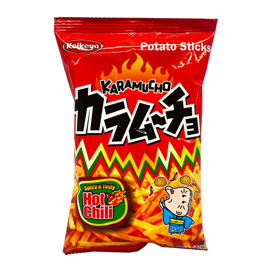 Front graphic image of Koikeya Karamucho Potato Sticks - Hot Chili 1.4oz (40g)
