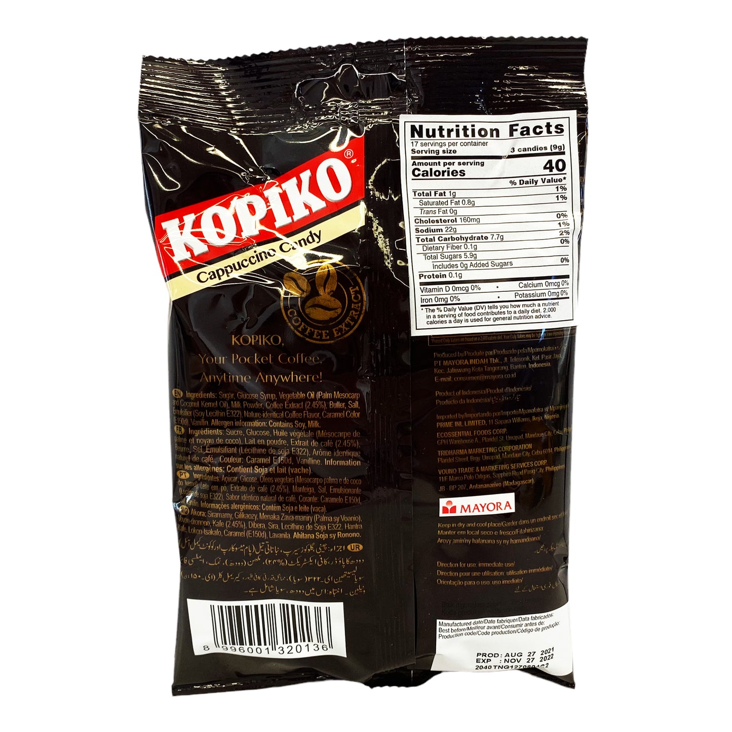 Back graphic image of Back graphic image of Kopiko Cappuccino Candy 4.23oz
