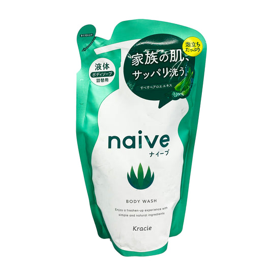 Front graphic view of Kracie Naive Body Wash Soap Refill - Aloe 12.8oz (380ml)