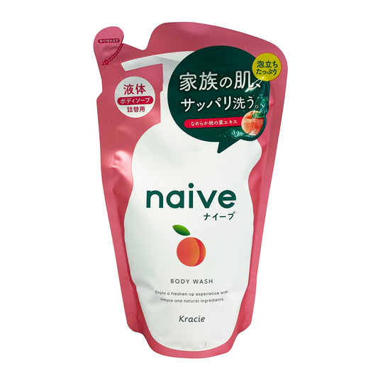 Front graphic view of Kracie Naive Body Wash Soap Refill - Peach 12.8oz (380ml)