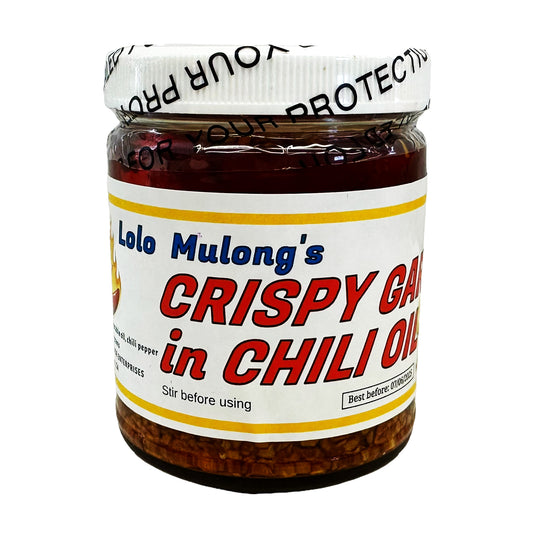 Front graphic image of LOLO Mulong's Crispy Garlic In Chili Oil - Mild Spicy 9oz