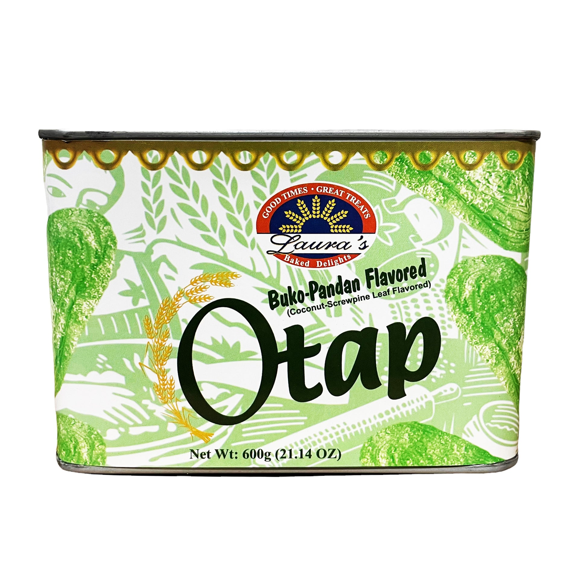 Front graphic image of Laura's Sugar Biscuits Otap In Can - Buko Pandan Flavor 21.1oz
