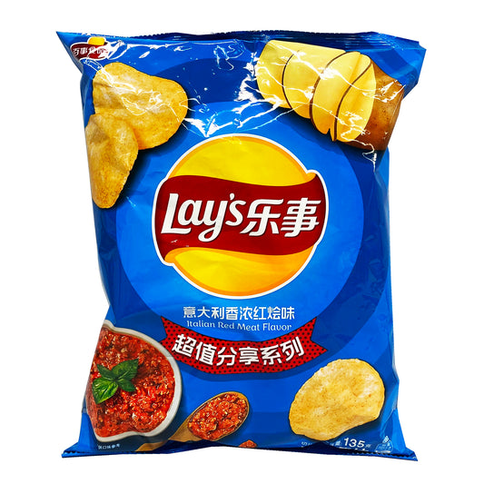 Front graphic image of Lay's Potato Chips - Italian Tomato Meat Flavor 4.76oz (135g) - 乐事薯片 - 义大利红烩味 4.76oz (135g)