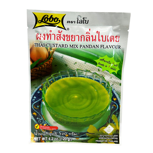 Front graphic image of Lobo Thai Custard Mix - Pandan Flavor 4.2oz (120g)