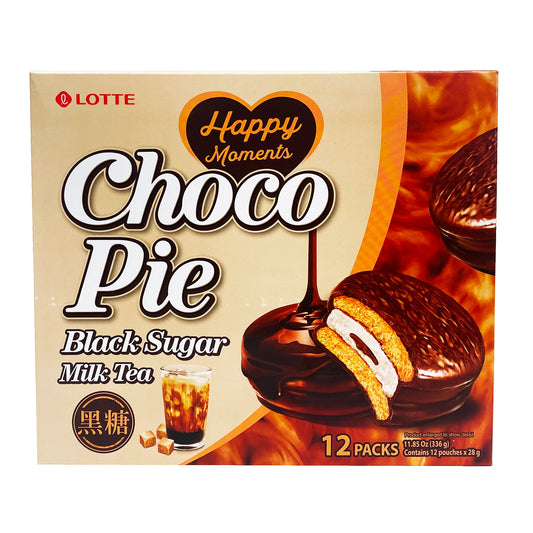 Front graphic image of Lotte Choco Pie - Black Sugar Milk Tea Flavor 11.85oz (336g)