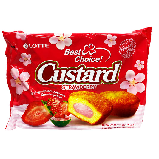 Front graphic image of Lotte Custard Cake - Strawberry Flavor 7.76oz (220g)