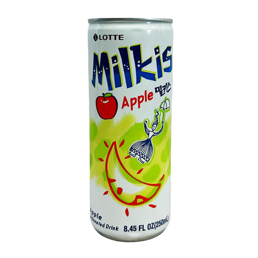 Front graphic image of Lotte Milkis Drink Can Apple Flavor 8.45oz