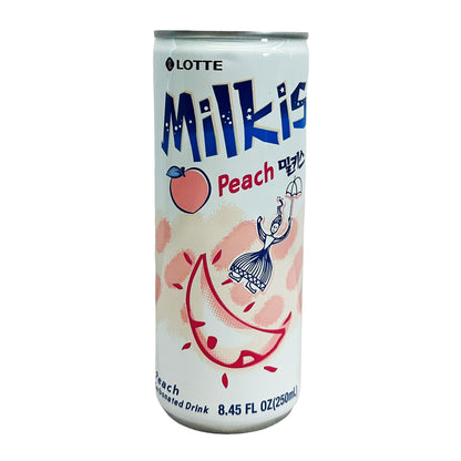 Front graphic image of Lotte Milkis Drink Can Peach Flavor 8.45oz