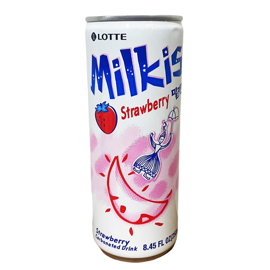 Front graphic image of Lotte Milkis Drink Can Strawberry Flavor 8.45oz 
