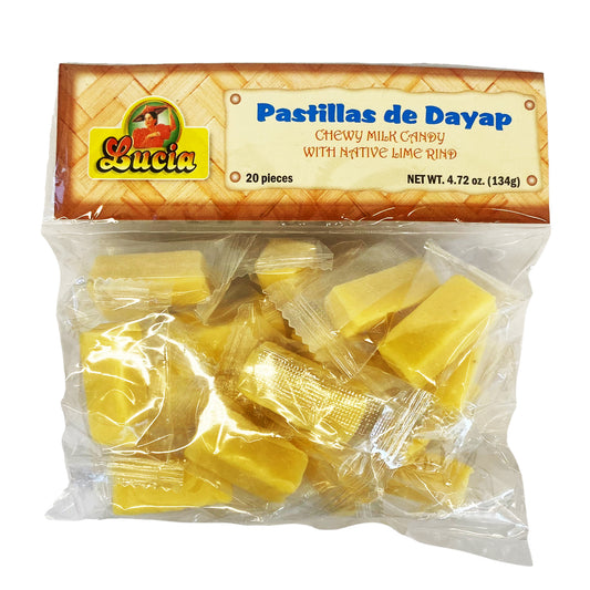 Front graphic view of Lucia Chewy Milk Candy - Pastillas De Dayap 4.72oz (134g)