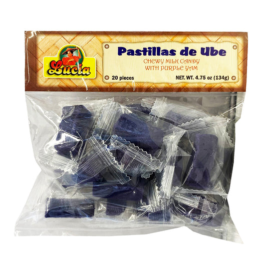 Front graphic image of Lucia Chewy Milk Candy - Pastillas De Ube 4.75oz