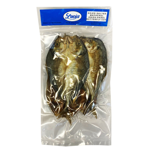 Front graphic view of Lucia Dried Salted Mackerel - Hasa Hasa 8oz