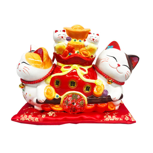 Front graphic view of Lucky Cat Good Wealth Piggy bank 48oz