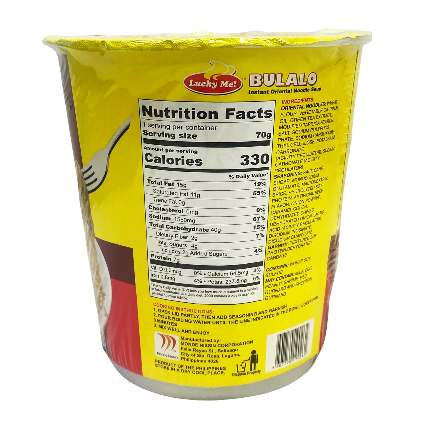 Back graphic image of Lucky Me Instant Cup Noodle Soup - Bulalo Flavor 2.47oz