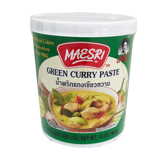 Front graphic image of Maesri Green Curry Paste 14oz
