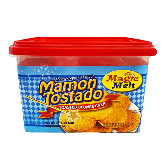 Front graphic image of Magic Melt Toasted Sponge Cookie In Tub - Mamon Tostado 14.11oz