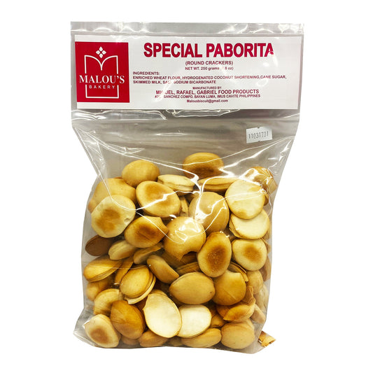 Front graphic image of Malou's Round Crackers - Special Paborita 8.75oz