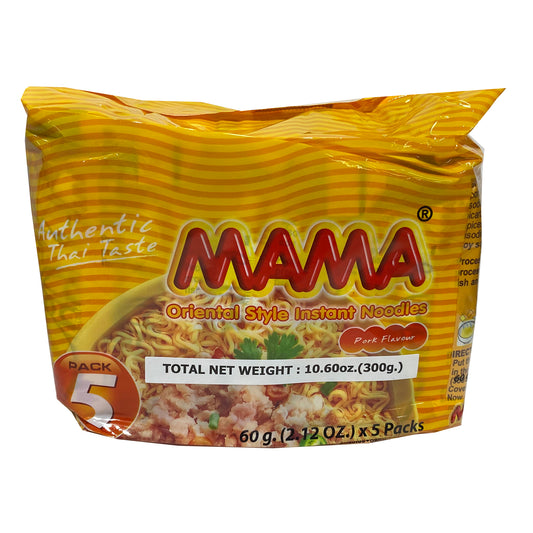 Front graphic image of Mama Instant Noodle (5 Pack) - Pork Flavor 10.6oz