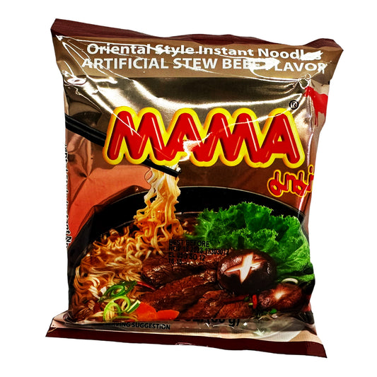 Front graphic image of Mama Oriental Style Noodle Beef Flavor 2.12oz