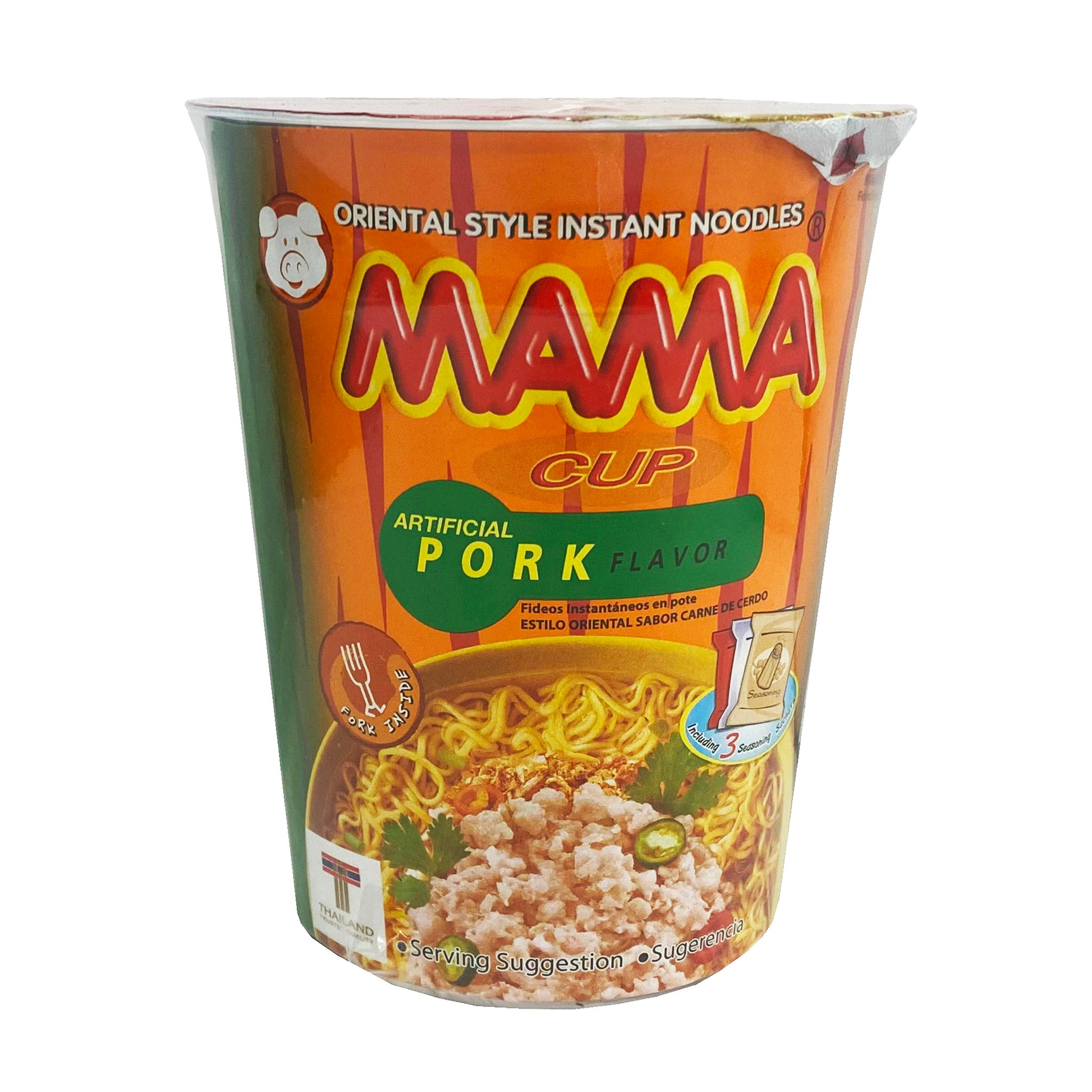 Front graphic image of Mama Oriental Style Pork Flavor Cup Noodle 2.47oz