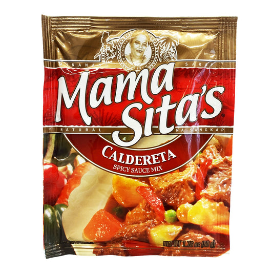 Front graphic image of Mama Sita's Caldereta Spicy Sauce Mix 1.76oz