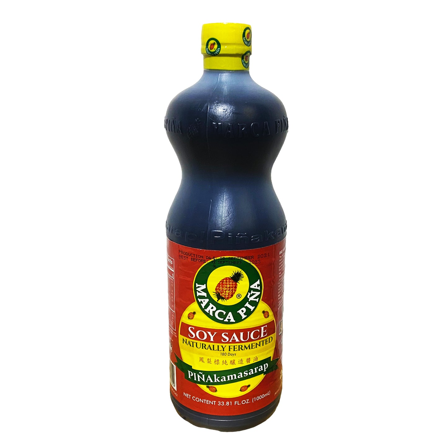 Front graphic view of Marca Pina Soy Sauce 33.81oz