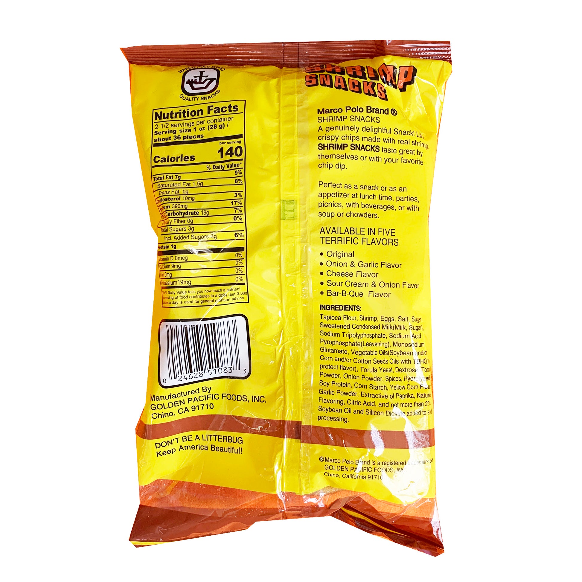 Back graphic image of Marco Polo Shrimp Snack - Barbecue 2.5oz