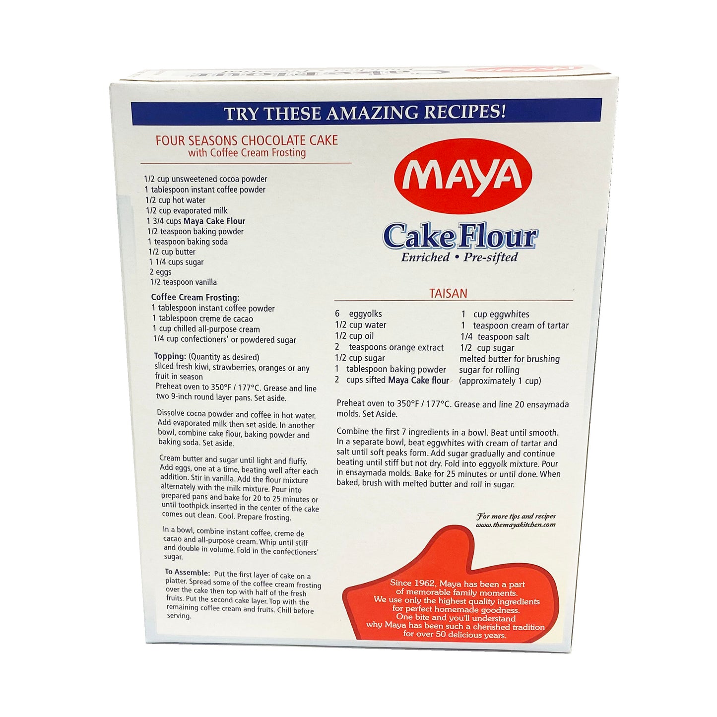 Back graphic image of Maya Cake Flour 14.1oz