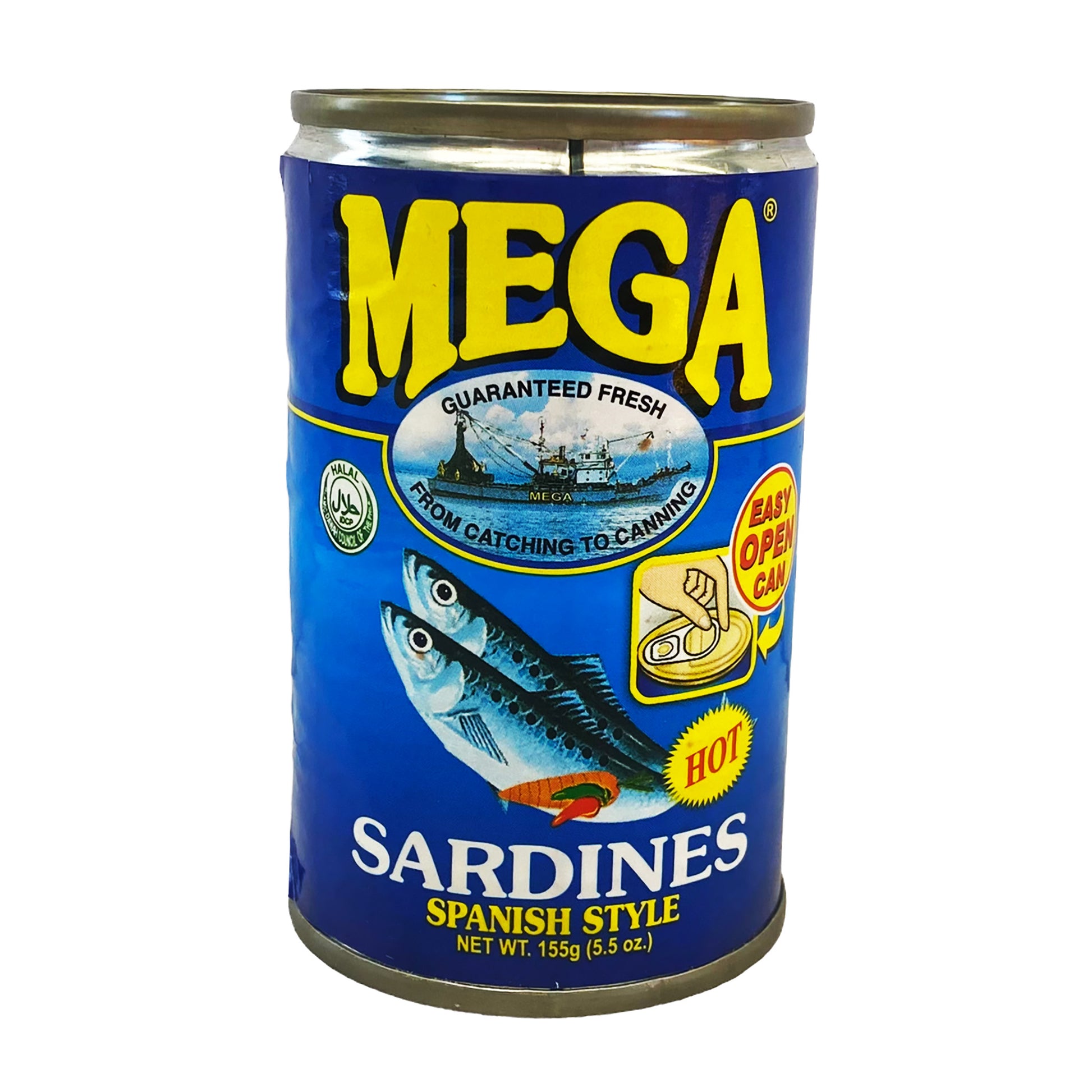 Front graphic view of Mega Sardines Spanish Style 5.5oz (155g)