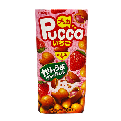 Front graphic image of Meiji Pucca Biscuits - Strawberry Flavor 1.37oz (39g)