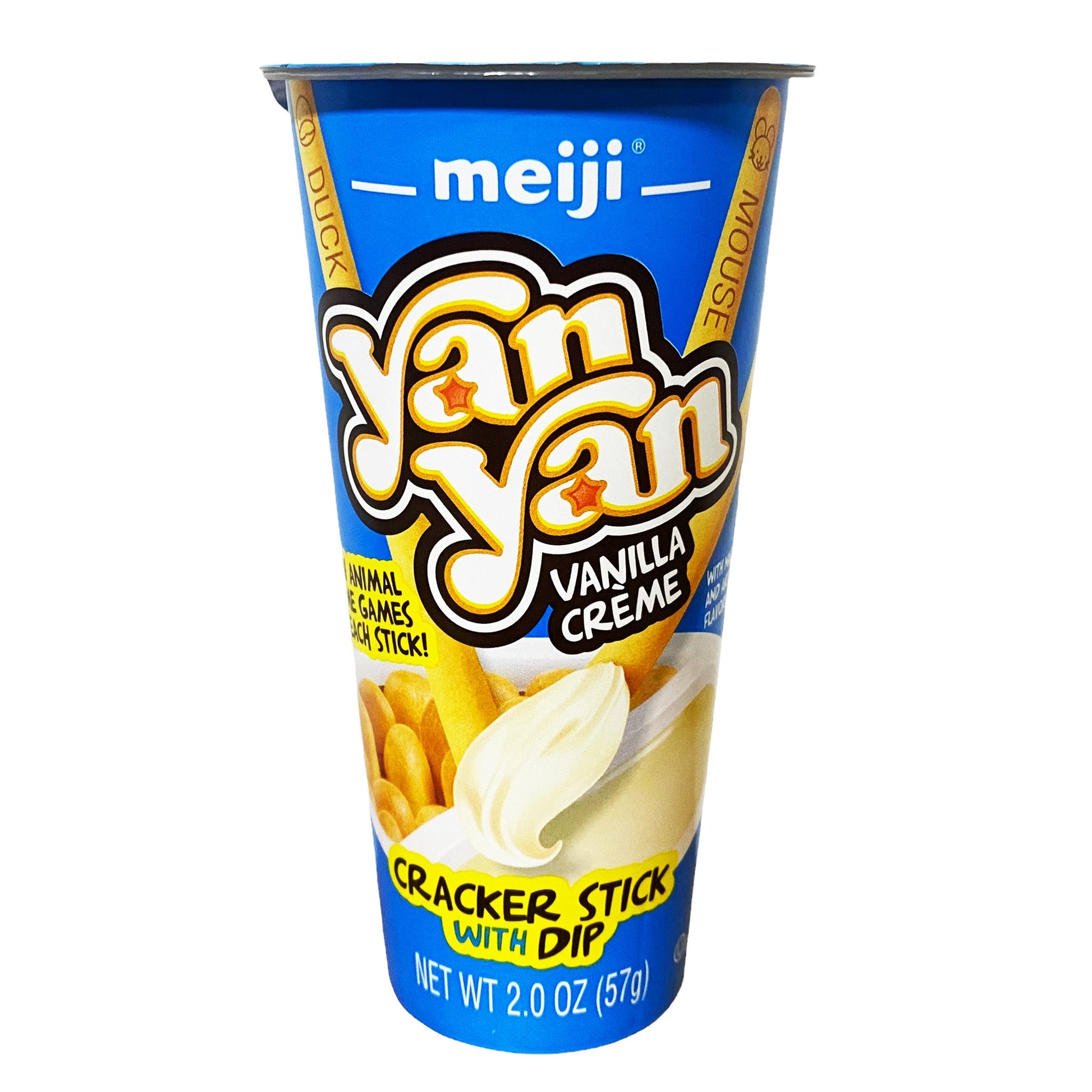 Front graphic image of Meiji Yan Yan Cracker Stick With Dip - Vanilla Cream 2oz