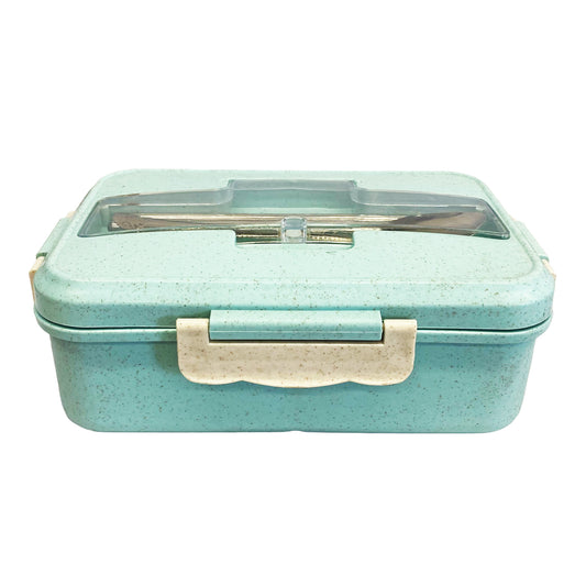 Front graphic view of Microwaveable Lunch Box Set - Blue 8 X 5.5 X 3 Inches