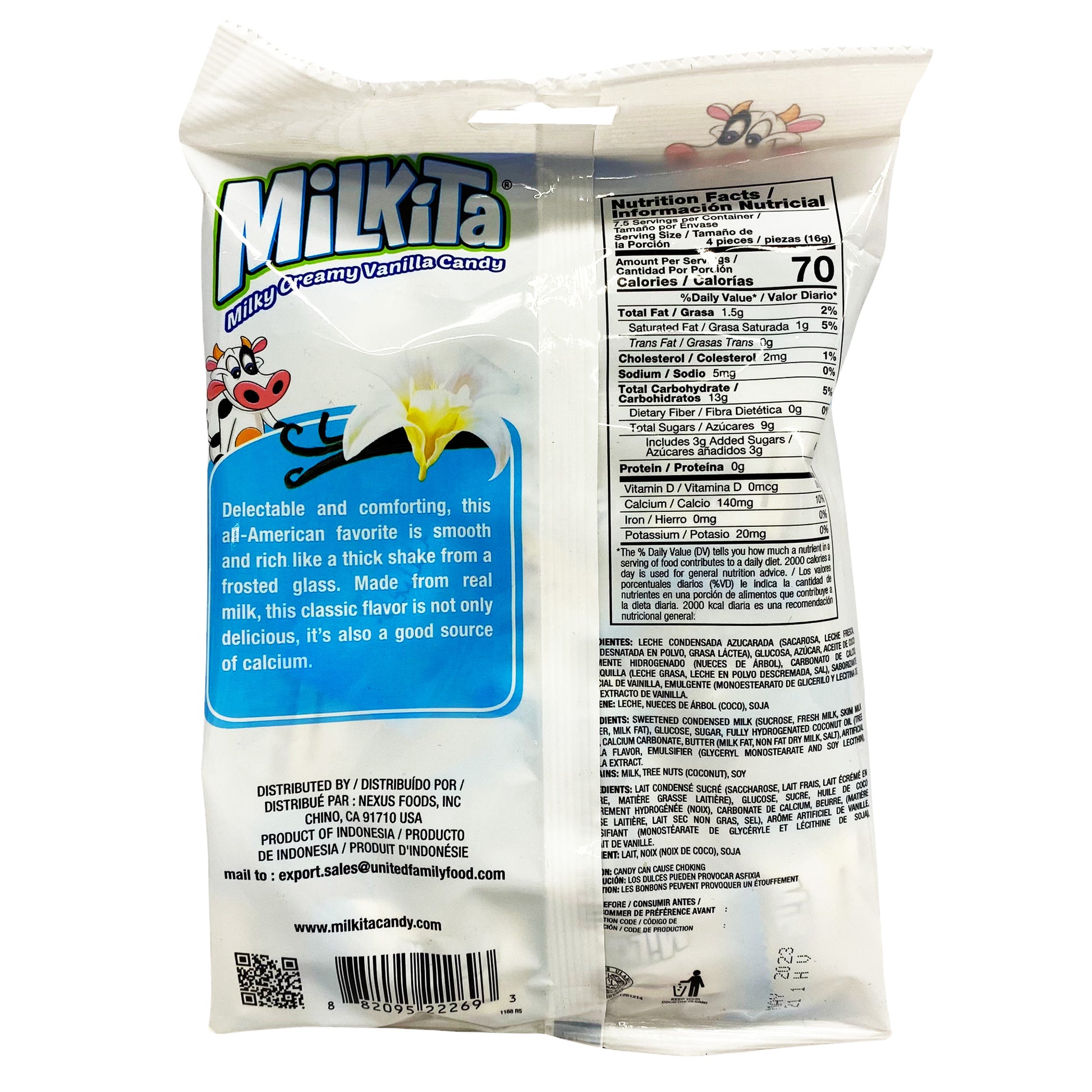 Back graphic image of Milkita Creamy Shake Candy - Vanilla Flavor 4.23oz (120g)