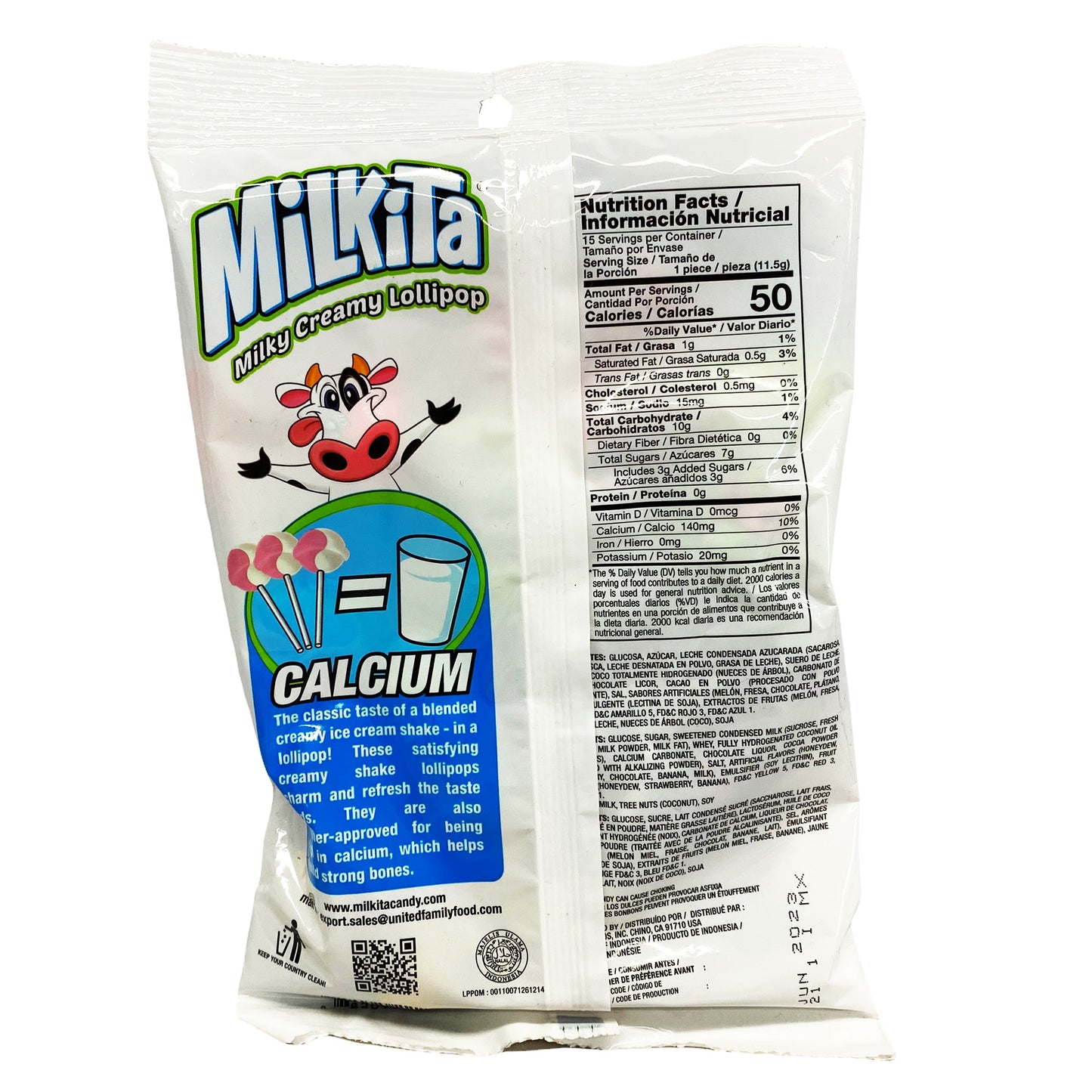 Back graphic image of Milkita Creamy Shake Lollipop - Assorted 6.08oz (172.5g)