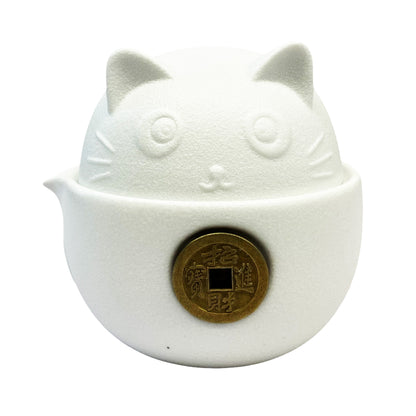 Front graphic view of Minimalist Kung Fu Tea Set - Lucky Cat White