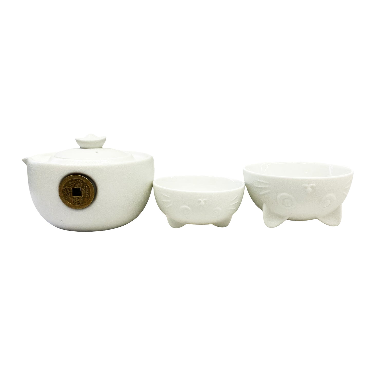 Back graphic view of Minimalist Kung Fu Tea Set - Lucky Cat White Set